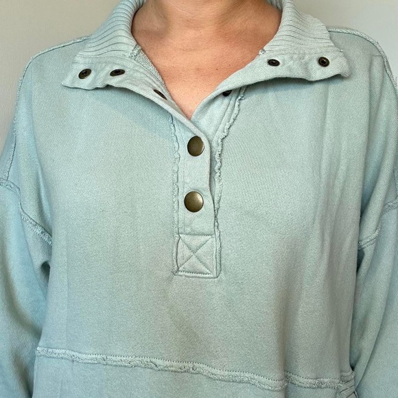 Aerie Light Blue Button-Up Sweatshirt - Picture 4 of 6